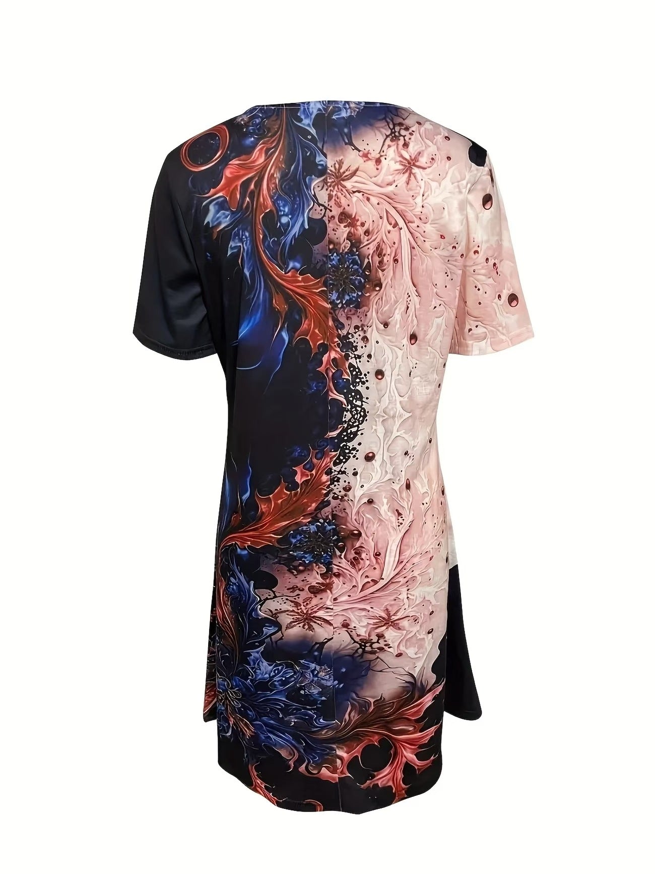 2025 Summer New Printed Round Neck Pullover A-line Short Sleeve Dress